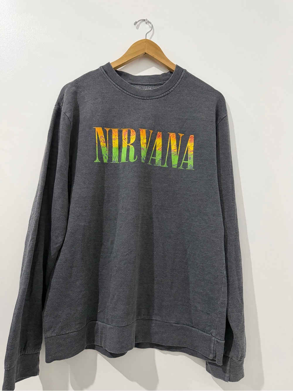 NIRVANA Dark Gray Crewneck Sweatshirt with Orange-Green Logo